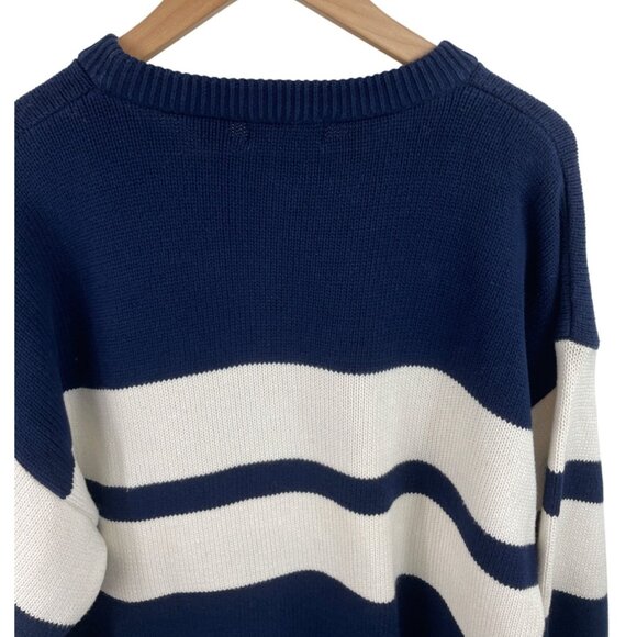IZOD Vintage 90s Mens Size Large Blue/Cream Striped Long Sleeve Crewneck Sweater - Picture 6 of 10